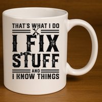 Funny That's What I Do I Fix Stuff And I Know Things   11oz C Handle Ceramic Mug
