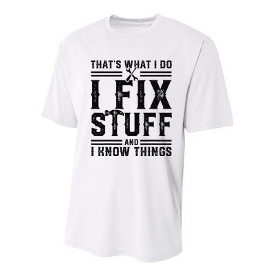 Funny That's What I Do I Fix Stuff And I Know Things   Youth Performance Sprint T-Shirt