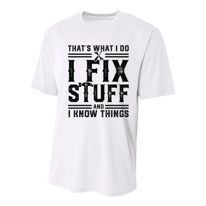 Funny That's What I Do I Fix Stuff And I Know Things   Youth Performance Sprint T-Shirt