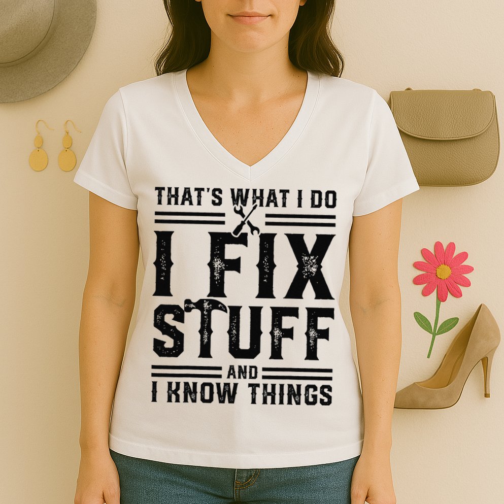 Funny That's What I Do I Fix Stuff And I Know Things   Women's V-Neck T-Shirt
