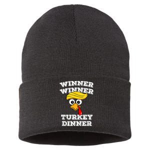 Funny Trump Winner Winner Turkey Dinner Thanksgiving Humor Sustainable Knit Beanie