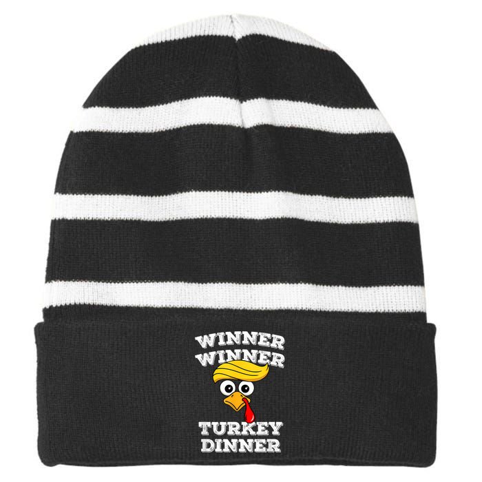 Funny Trump Winner Winner Turkey Dinner Thanksgiving Humor Striped Beanie with Solid Band