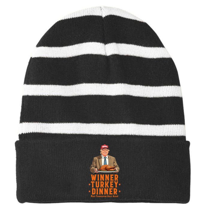 Funny Trump Winner Winner Turkey Dinner Thanksgiving Apparel Striped Beanie with Solid Band