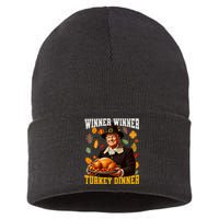 Funny Trump Winner Winner Turkey Dinner Thanksgiving Apparel Sustainable Knit Beanie