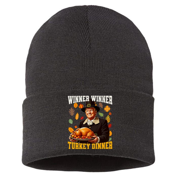 Funny Trump Winner Winner Turkey Dinner Thanksgiving Apparel Sustainable Knit Beanie