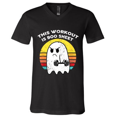 Funny This Workout Is Boo Sheet Halloween Ghost Exercise Gym V-Neck T-Shirt