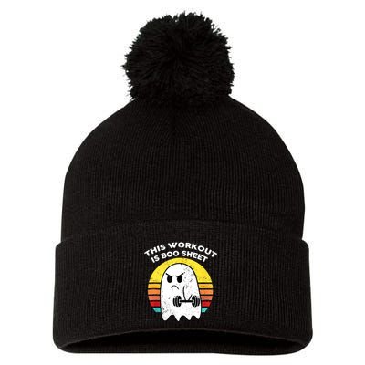 Funny This Workout Is Boo Sheet Halloween Ghost Exercise Gym Pom Pom 12in Knit Beanie