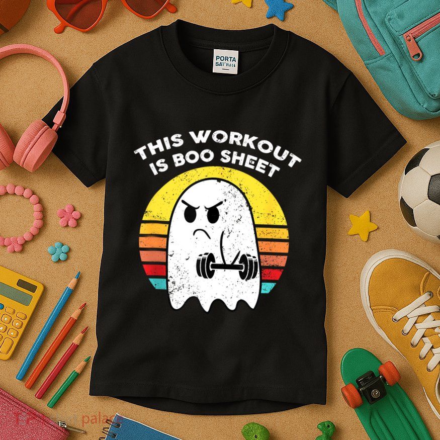 Funny This Workout Is Boo Sheet Halloween Ghost Exercise Gym Kids T-Shirt