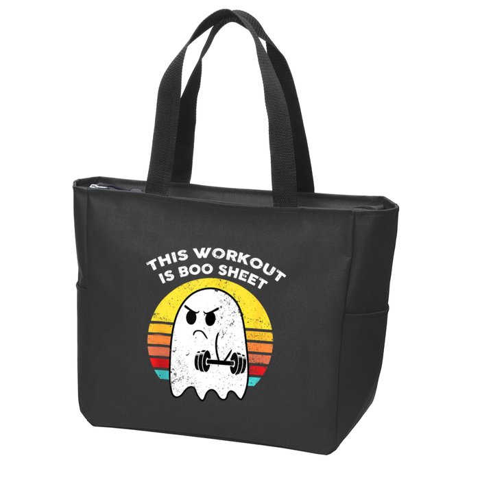 Funny This Workout Is Boo Sheet Halloween Ghost Exercise Gym Zip Tote Bag