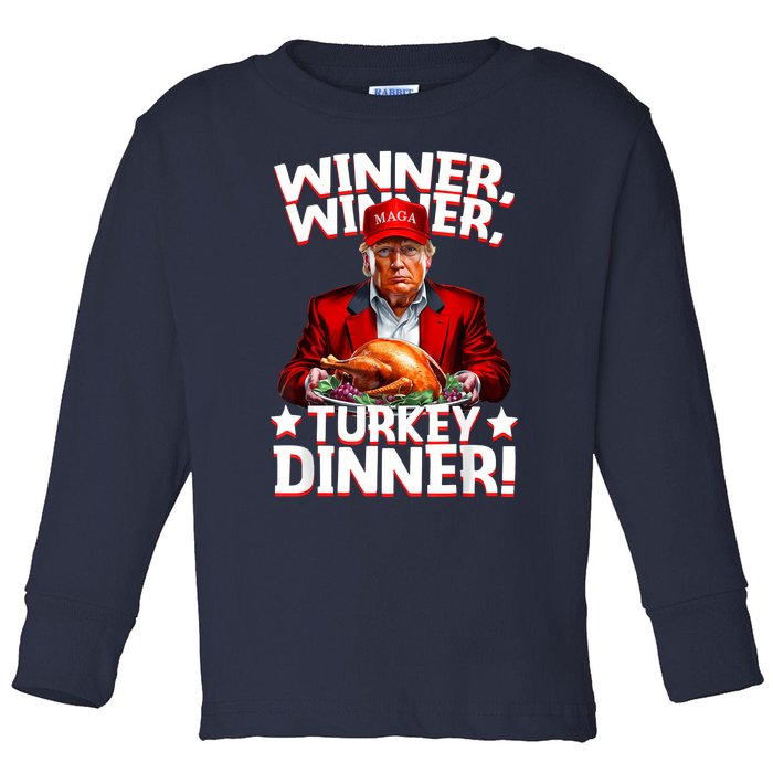 Funny Trump Winner Winner Turkey Dinner Thanksgiving Apparel Toddler Long Sleeve Shirt