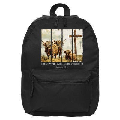 Follow The Word Not The Herd Christian Western Highland Cow 16 in Basic Backpack