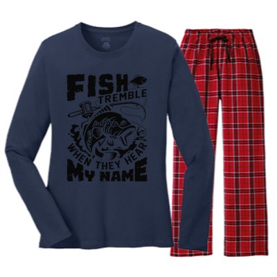 Fish Tremble When They Hear My Name Largemouth Bass Fishing Women's Long Sleeve Flannel Pajama Set 