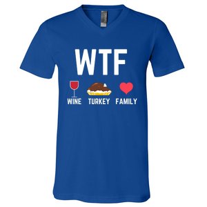 Funny Thanksgiving Wine Turkey Family Autumnal Food Fall Gift V-Neck T-Shirt