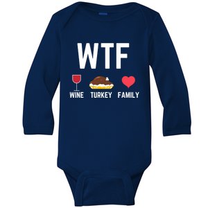 Funny Thanksgiving Wine Turkey Family Autumnal Food Fall Gift Baby Long Sleeve Bodysuit