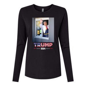 Funny Trump Works Drive Thru Trump Serving French Fries Gift Womens Cotton Relaxed Long Sleeve T-Shirt