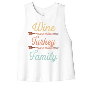 Funny Thanksgiving Wtf Wine Turkey Family More Wine Meaningful Gift Women's Racerback Cropped Tank