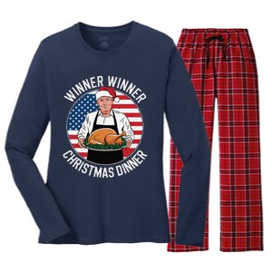 Funny Trump Winner Winner Christmas Dinner Santa Women's Long Sleeve Flannel Pajama Set 