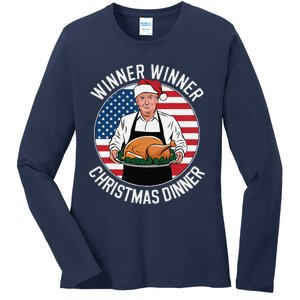 Funny Trump Winner Winner Christmas Dinner Santa Ladies Long Sleeve Shirt