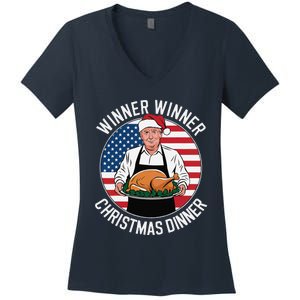 Funny Trump Winner Winner Christmas Dinner Santa Women's V-Neck T-Shirt