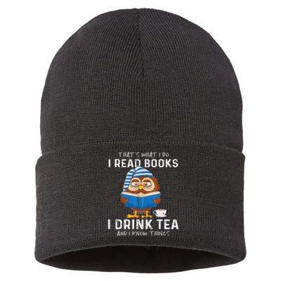 Funny Thats What I Do I Read Books I Drink Tea And I Know Things Sustainable Knit Beanie