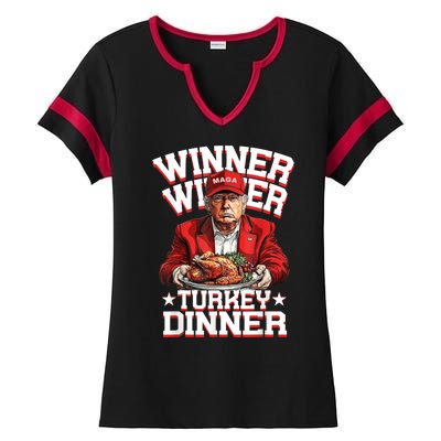 Funny Trump Winner Winner Turkey Dinner Thanksgiving Humor Ladies Halftime Notch Neck Tee