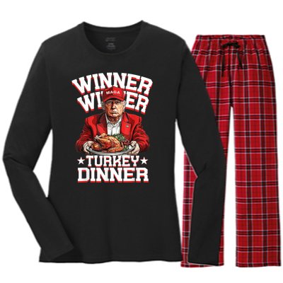 Funny Trump Winner Winner Turkey Dinner Thanksgiving Humor Women's Long Sleeve Flannel Pajama Set 