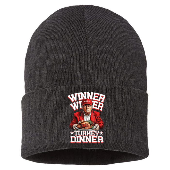 Funny Trump Winner Winner Turkey Dinner Thanksgiving Humor Sustainable Knit Beanie