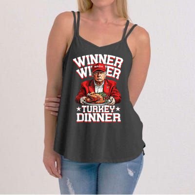 Funny Trump Winner Winner Turkey Dinner Thanksgiving Humor Women's Strappy Tank