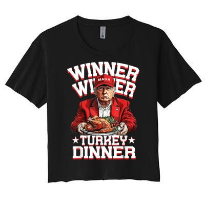 Funny Trump Winner Winner Turkey Dinner Thanksgiving Humor Women's Crop Top Tee