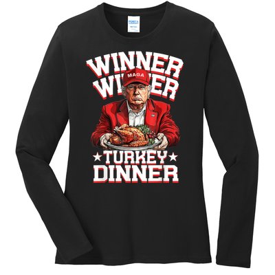 Funny Trump Winner Winner Turkey Dinner Thanksgiving Humor Ladies Long Sleeve Shirt