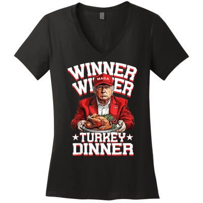 Funny Trump Winner Winner Turkey Dinner Thanksgiving Humor Women's V-Neck T-Shirt