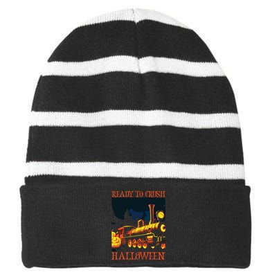 Funny Train Wagon Railroad Halloween Costume Striped Beanie with Solid Band