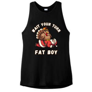 Funny Thanksgiving Wait Your Turn Fat Funny Santa Turkey Cute Gift Ladies PosiCharge Tri-Blend Wicking Tank