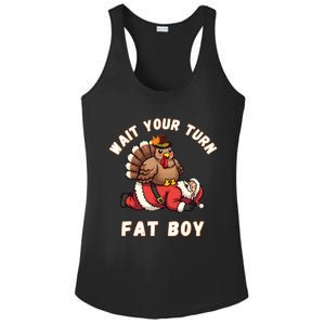 Funny Thanksgiving Wait Your Turn Fat Funny Santa Turkey Cute Gift Ladies PosiCharge Competitor Racerback Tank