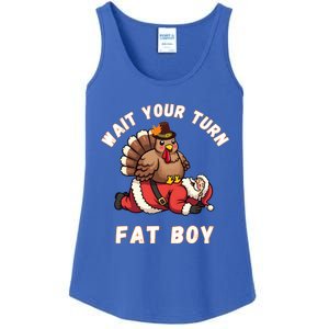 Funny Thanksgiving Wait Your Turn Fat Funny Santa Turkey Cute Gift Ladies Essential Tank