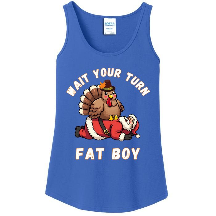 Funny Thanksgiving Wait Your Turn Fat Funny Santa Turkey Cute Gift Ladies Essential Tank