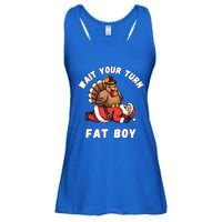 Funny Thanksgiving Wait Your Turn Fat Funny Santa Turkey Cute Gift Ladies Essential Flowy Tank