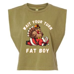 Funny Thanksgiving Wait Your Turn Fat Funny Santa Turkey Cute Gift Garment-Dyed Women's Muscle Tee