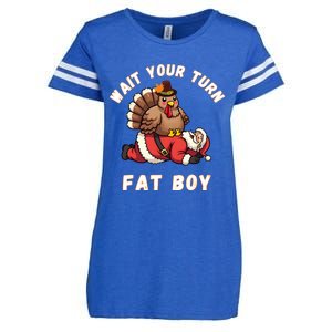 Funny Thanksgiving Wait Your Turn Fat Funny Santa Turkey Cute Gift Enza Ladies Jersey Football T-Shirt