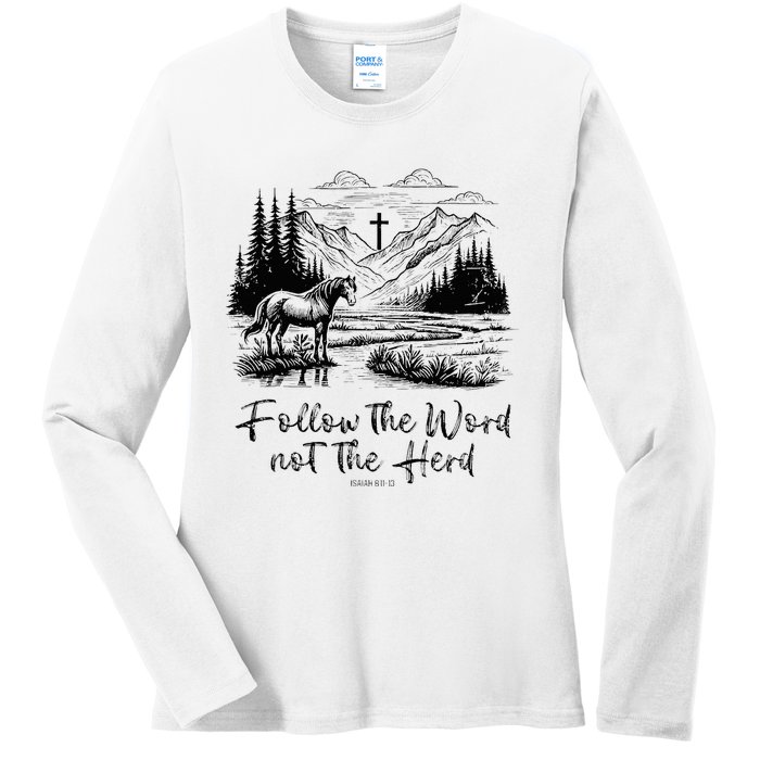 Follow The Word Not The Herd Isaiah 81113 Horse Christian Ladies Long Sleeve Shirt