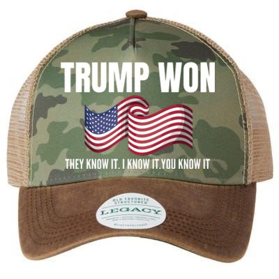 Funny Trump Won Election They Know It I Know It You Know It Legacy Tie Dye Trucker Hat