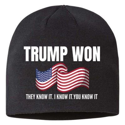 Funny Trump Won Election They Know It I Know It You Know It Sustainable Beanie