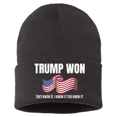 Funny Trump Won Election They Know It I Know It You Know It Sustainable Knit Beanie