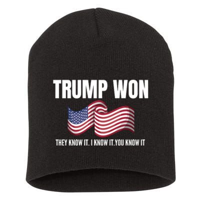 Funny Trump Won Election They Know It I Know It You Know It Short Acrylic Beanie