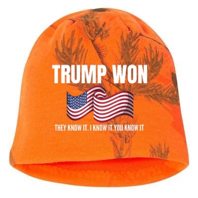 Funny Trump Won Election They Know It I Know It You Know It Kati - Camo Knit Beanie