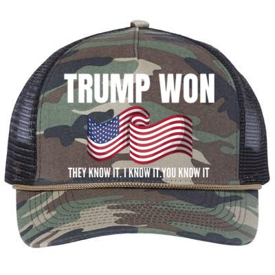 Funny Trump Won Election They Know It I Know It You Know It Retro Rope Trucker Hat Cap