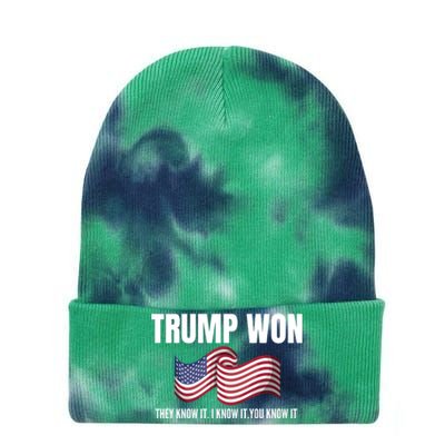 Funny Trump Won Election They Know It I Know It You Know It Tie Dye 12in Knit Beanie