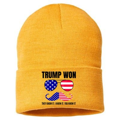 Funny Trump Won Election They Know It I Know It You Know It Sustainable Knit Beanie