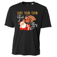 Funny Thanksgiving Wait Your Turn Fat Boy Turkey Santa Cooling Performance Crew T-Shirt