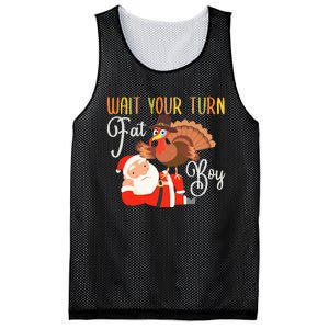 Funny Thanksgiving Wait Your Turn Fat Boy Turkey Santa Mesh Reversible Basketball Jersey Tank